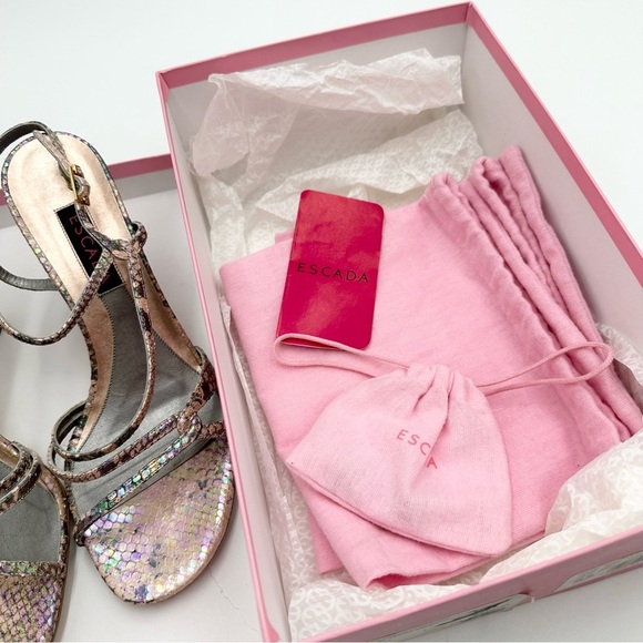 Escada Python Pink Strappy Kitten Heels Sandals - Picture 13 of 13